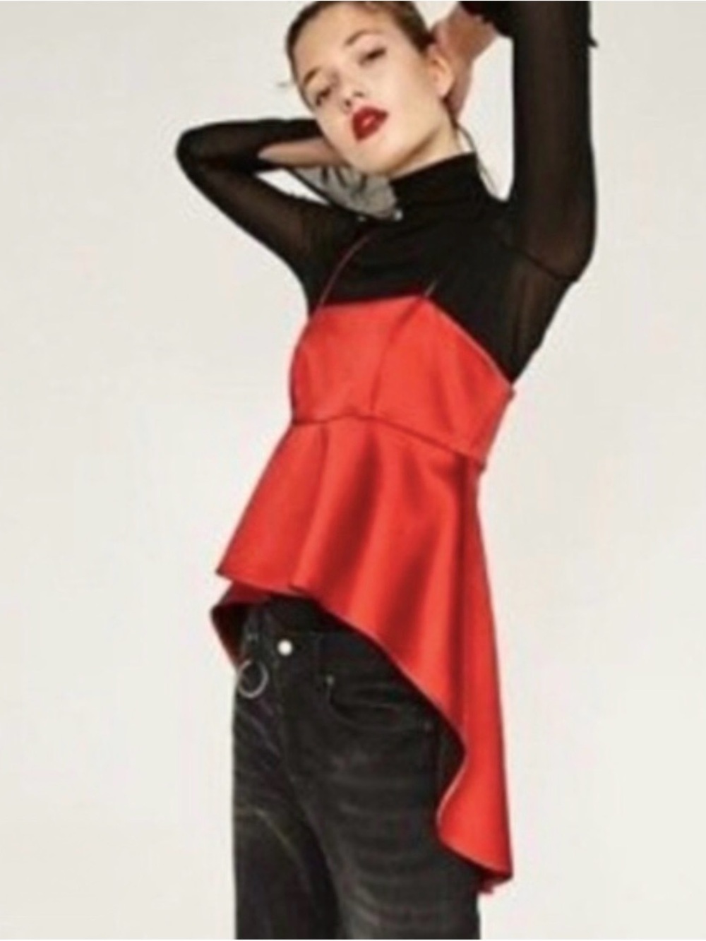 Zara Red Spaghetti-Strap Peplum Top
